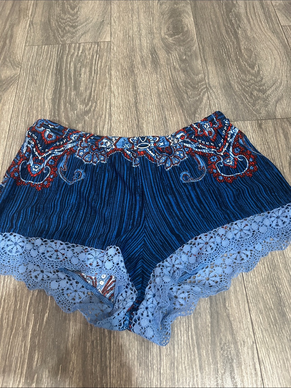 In Bloom Navy Paisley-Trim High Waist Shorts